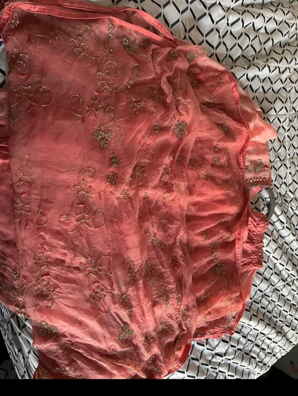 Rhinestone And Mirror Work Coral Salwar Shalwar Kameez - Picture 11 of 11